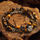 Horus · Retro Double-layer Black Obsidian Tiger Eye Stone Bracelet - Cerapoet